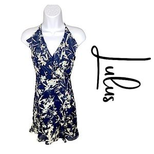 Lulus Belong to You Navy Blue Floral Mini Chiffon Dress Womens Size SM EUC!